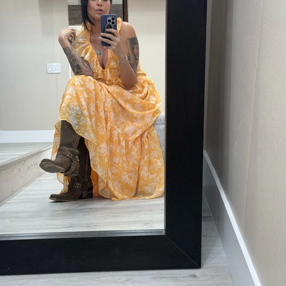 Abercrombie & Fitch Drama Ruffle Maxi Dress sz L GUC